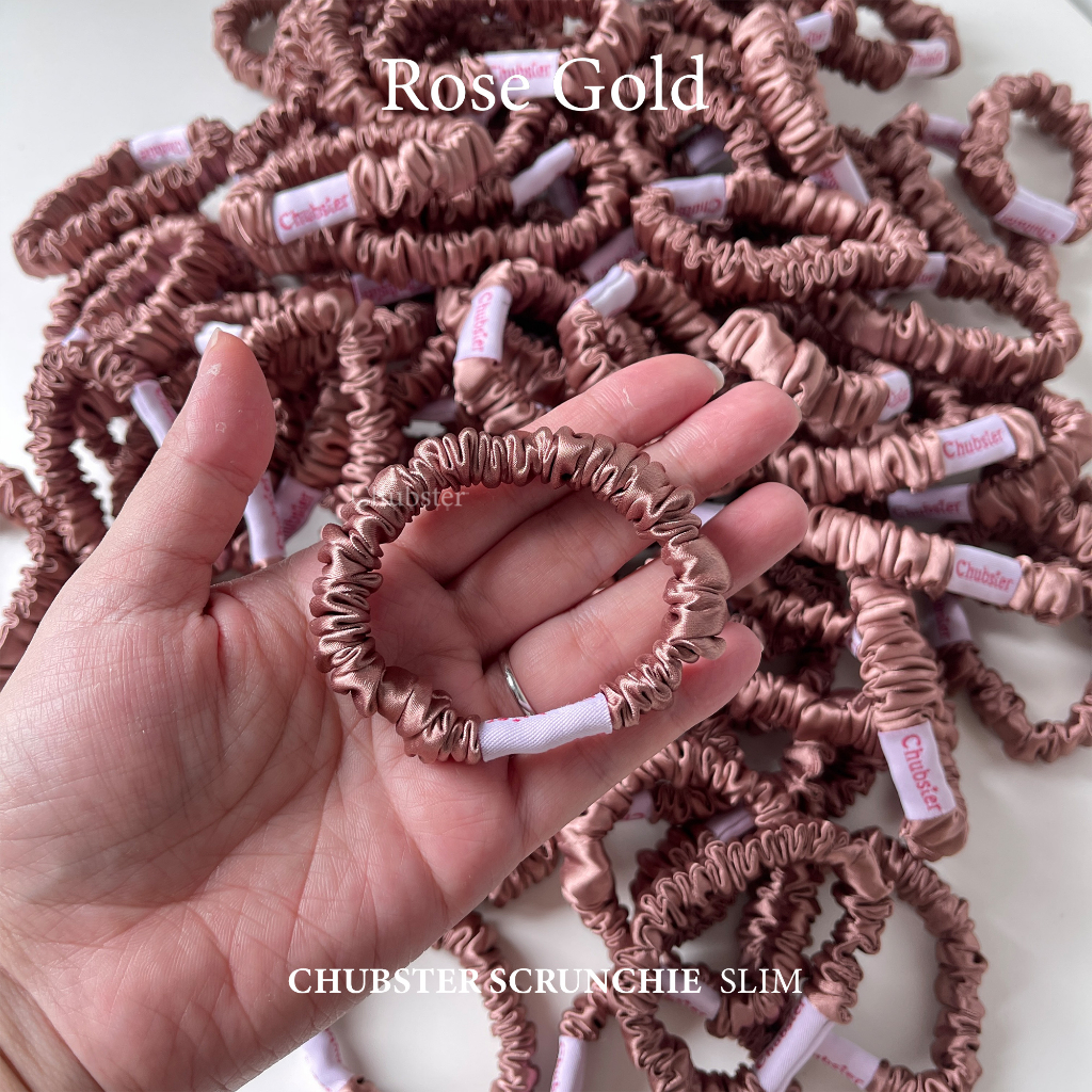 รุ่นสลิม Rose Gold ยางรัดผม Satin Slim Scrunchie ยางรัดผมซาติน หนานุ่ม