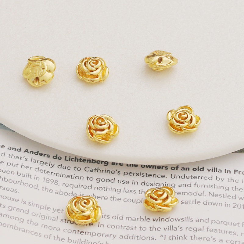 ลูกปัดทองคํา 18k เนื้อแมตต์ สีโรสโกลด์ สไตล์โบราณ สําหรับทําสร้อยคอ สร้อยข้อมือ diy