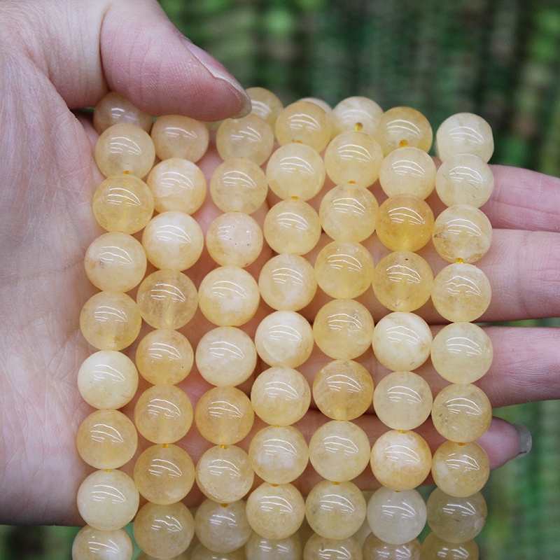 ลูกปัดหินหยกธรรมชาติ สีเหลือง 6 8 10 12 มม. สําหรับทําเครื่องประดับ สร้อยข้อมือ Diy