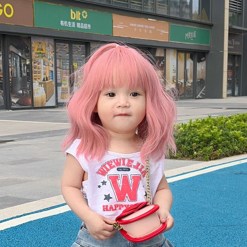 วิกผมสั้นหยิก คอสเพลย์ Lilita น่ารัก สีชมพูอ่อน สําหรับเด็ก