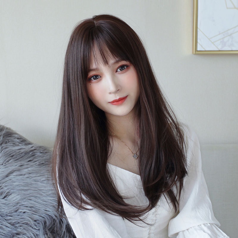 วิกผมหน้าม้า ผมยาวปานกลาง ผมหยิกไมโคร อุณหภูมิสูง ผ้าไหม วิกผมเหมือนจริง สําหรับผู้หญิง