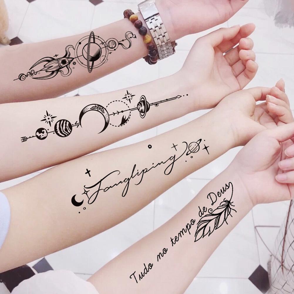 สติกเกอร์รอยสัก พิมพ์ลายตัวอักษร ดอกไม้ ป้องกันน้ํา แบบใช้แล้วทิ้ง