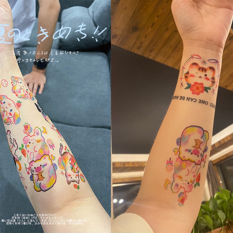 สติกเกอร์รอยสักชั่วคราว ลายการ์ตูนสายรุ้ง และดอกไม้น่ารัก สุ่มสี