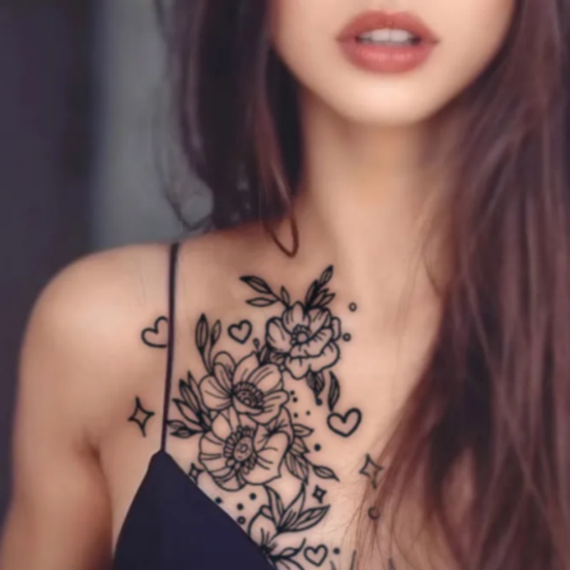 สติกเกอร์รอยสักชั่วคราว ลายดอกดาวบนท้องฟ้า เซ็กซี่ กันน้ํา 15 วัน