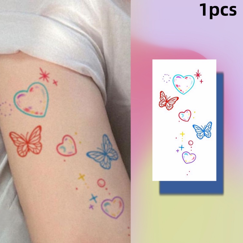 สติกเกอร์รอยสักชั่วคราว ลายผีเสื้อ สีสันสดใส กันน้ํา 7 วัน