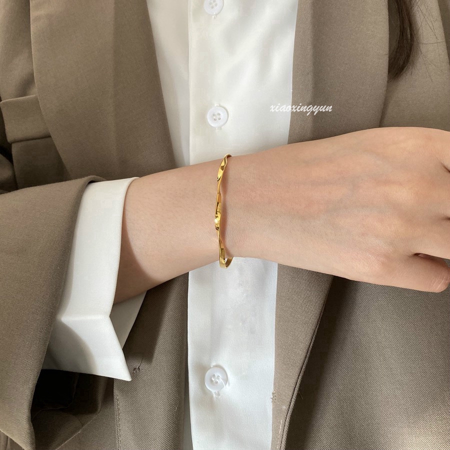 สร้อยข้อมือ กําไลข้อมือ ชุบทอง 14K แบบเปิด วางซ้อนกันได้