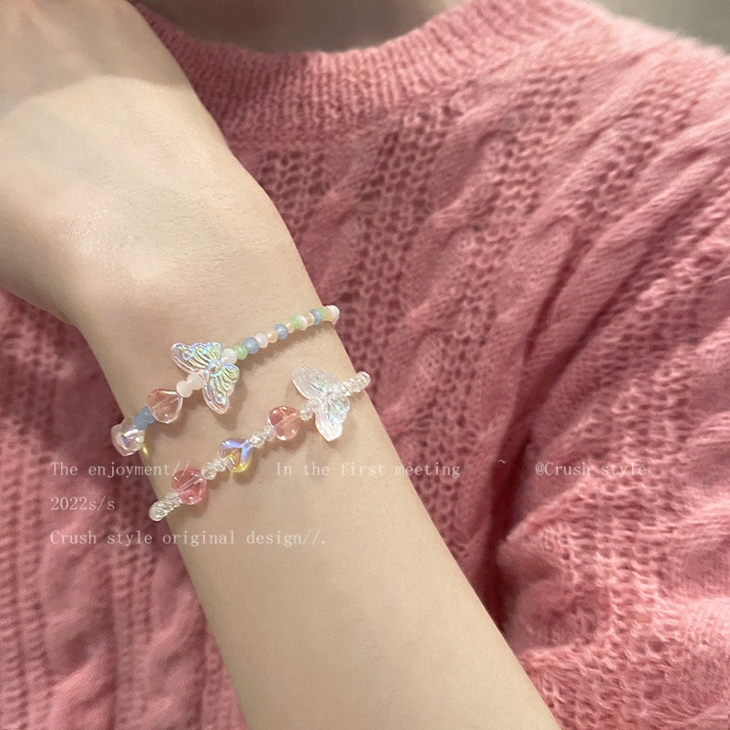สร้อยข้อมือ ประดับลูกปัดคริสตัลใส รูปผีเสื้อ สีสันสดใส เครื่องประดับ สําหรับผู้หญิง