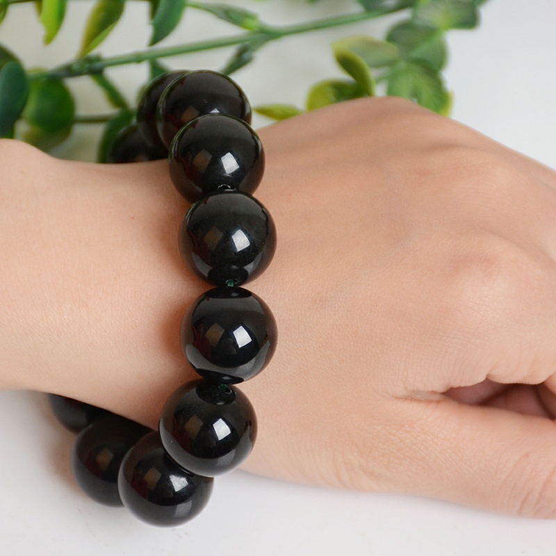 สร้อยข้อมือ ประดับลูกปัดหินออบซิเดียน สีดําธรรมชาติ นําโชค เครื่องประดับ