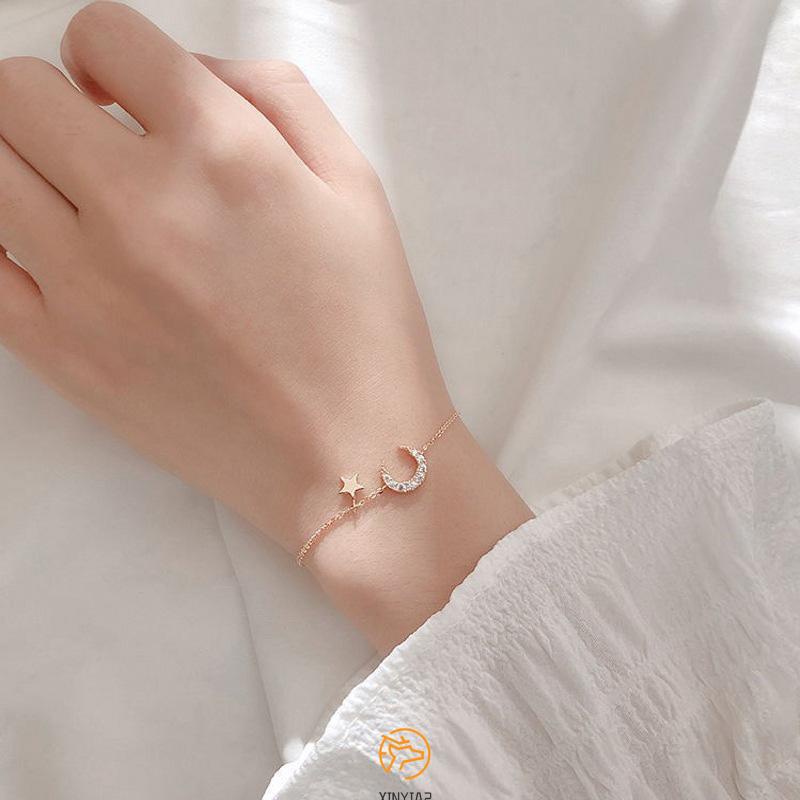 สร้อยข้อมือ สายโซ่ จี้รูปดาว ดวงจันทร์ สไตล์เกาหลี สําหรับผู้หญิง และนักเรียน