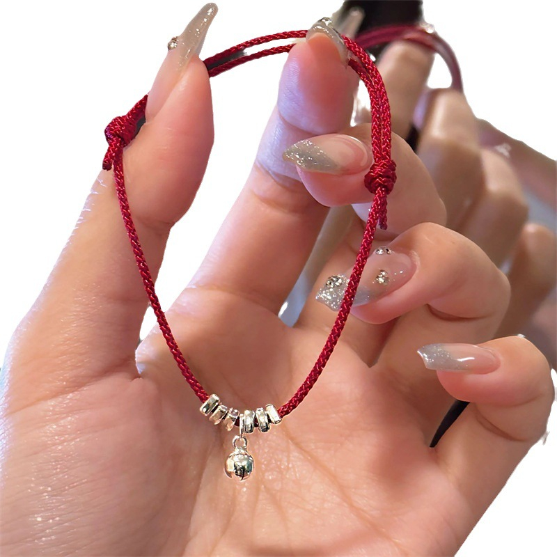 สร้อยข้อมือ เชือกกระดิ่ง สีแดง เครื่องประดับแฟชั่น สําหรับผู้หญิง