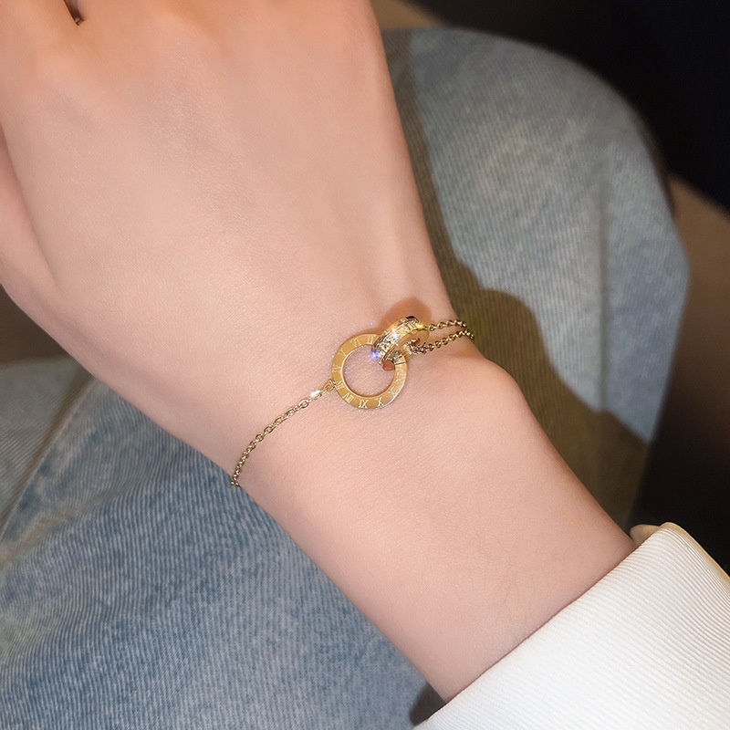 สร้อยข้อมือ เหล็กไทเทเนียม ทอง 18K เครื่องประดับ สไตล์เกาหลี โรมัน เรียบง่าย ของขวัญ
