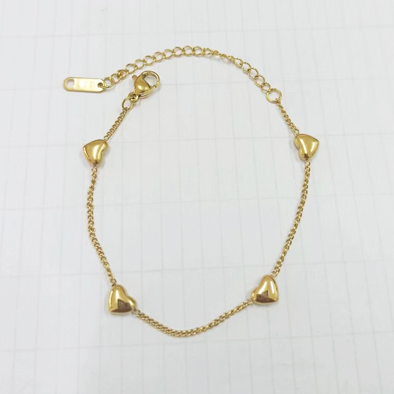 สร้อยข้อมือสแตนเลส เกรด 18K จี้รูปหัวใจน่ารัก ขนาดเล็ก สีทอง