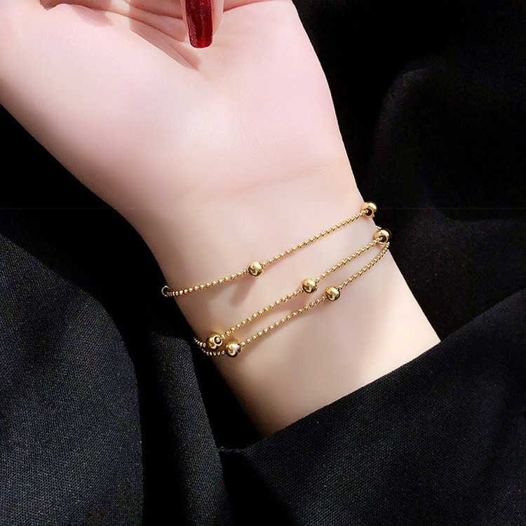 สร้อยข้อมือสแตนเลส ไทเทเนียม สามชั้น แบบเรียบง่าย สไตล์เกาหลี สําหรับแฟนสาว