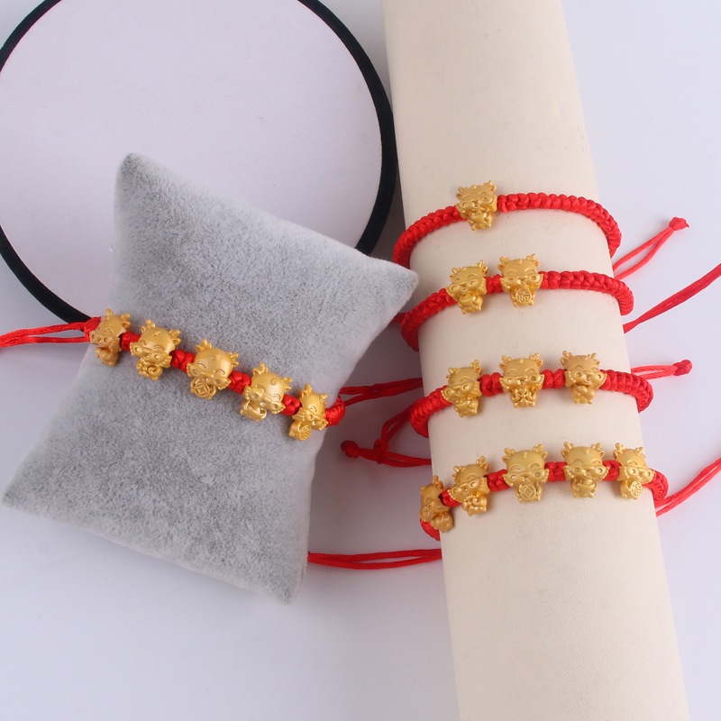 สร้อยข้อมือเชือกถัก สีแดง มังกรทอง ของขวัญปีใหม่ สําหรับผู้ชาย และผู้หญิง