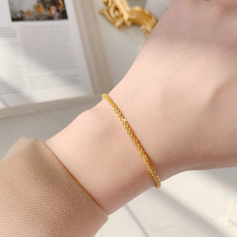 สร้อยข้อมือโซ่ทอง 18k ของผู้หญิงผู้ชายกำไลข้อมือสแตนเลสมินิมอล ไม่ลอกดำใส่อาบน้ำได้
