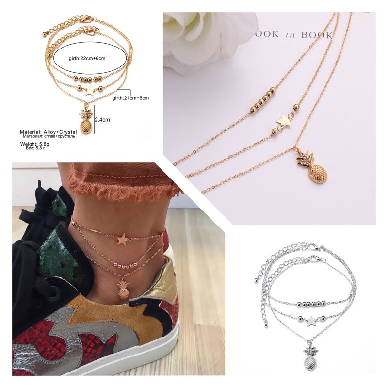 สร้อยข้อเท้าประดับมุกขาวกับจี้หัวใจพร้อมส่ง