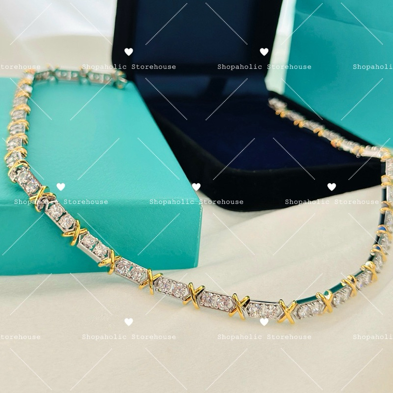 สร้อยคอตัวมารดา Tiffany Schlumberger 18K Necklace เกรด VIP ประดับเพชร Cubic Zirconia + พร้อมกล่อง อปก.