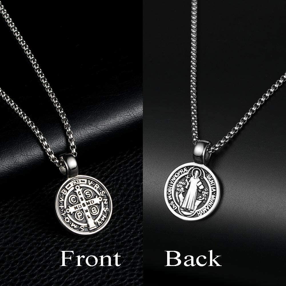 สร้อยคอสเตนเลส จี้ไม้กางเขนปีศาจ St Benedict Exorcism สไตล์โรมัน สําหรับผู้ชาย