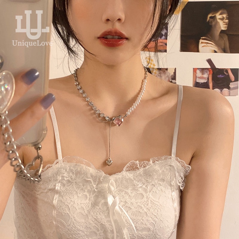 สร้อยคอแฟชั่น จี้ไข่มุก เพทาย รูปหัวใจ สวยหรู คุณภาพสูง