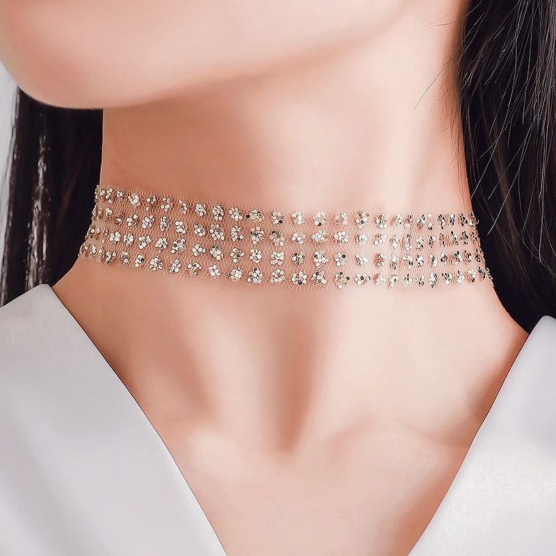 สร้อยคอโชคเกอร์ ประดับพลอยเทียม หรูหรา เครื่องประดับ สไตล์ฮิปฮอป เรียบง่าย