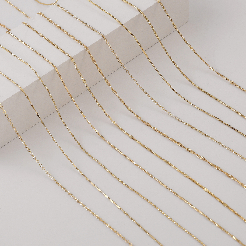 สร้อยคอโซ่ทองแดง ชุบทอง 14K 10 เส้น เครื่องประดับแฟชั่น DIY