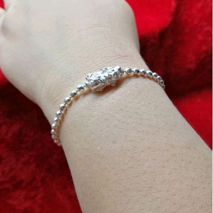 สร​้​อย​ข้อมือปี่เซียะ​เงิน​แท้​92.5​% ลายบอลตัดลาย 3 มิล