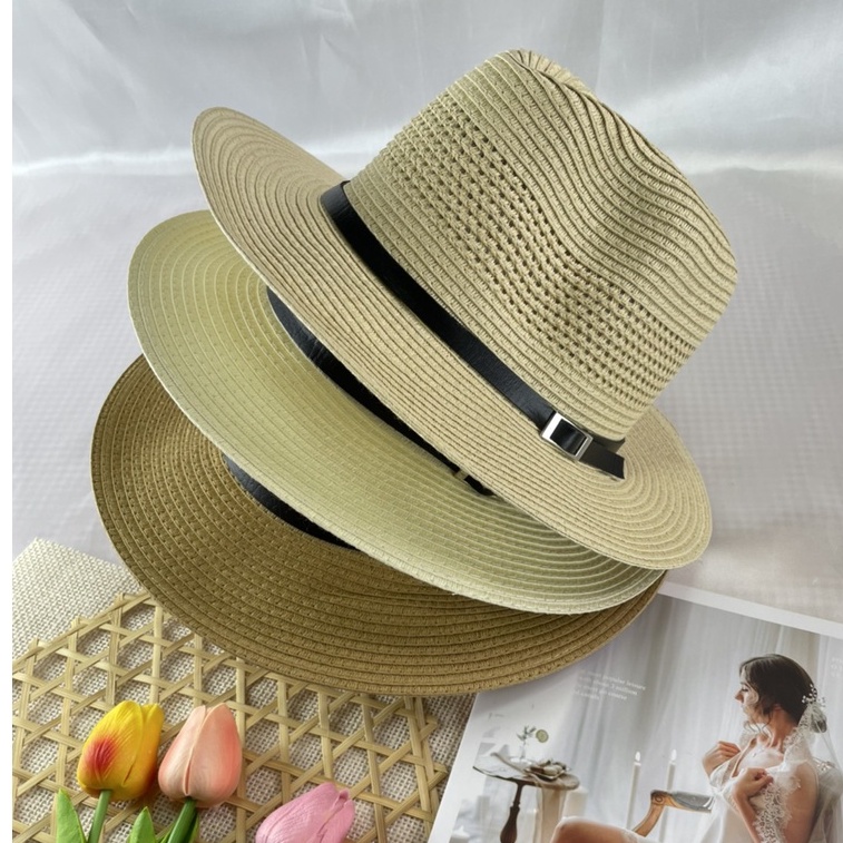 หมวกสาน หมวกปีกกว้างทรงปานามา พร้อมส่งจากไทย [B018]