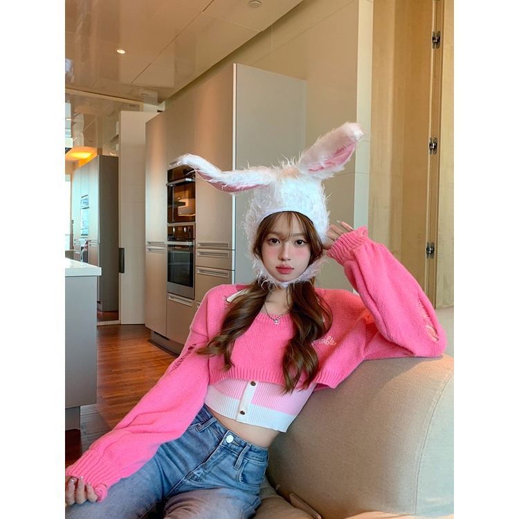 หมวกหูกระต่ายเกาหลี ผ้ากํามะหยี่ขนนิ่ม ให้ความอบอุ่น แฟชั่น และฤดูหนาว น่ารักสดใส