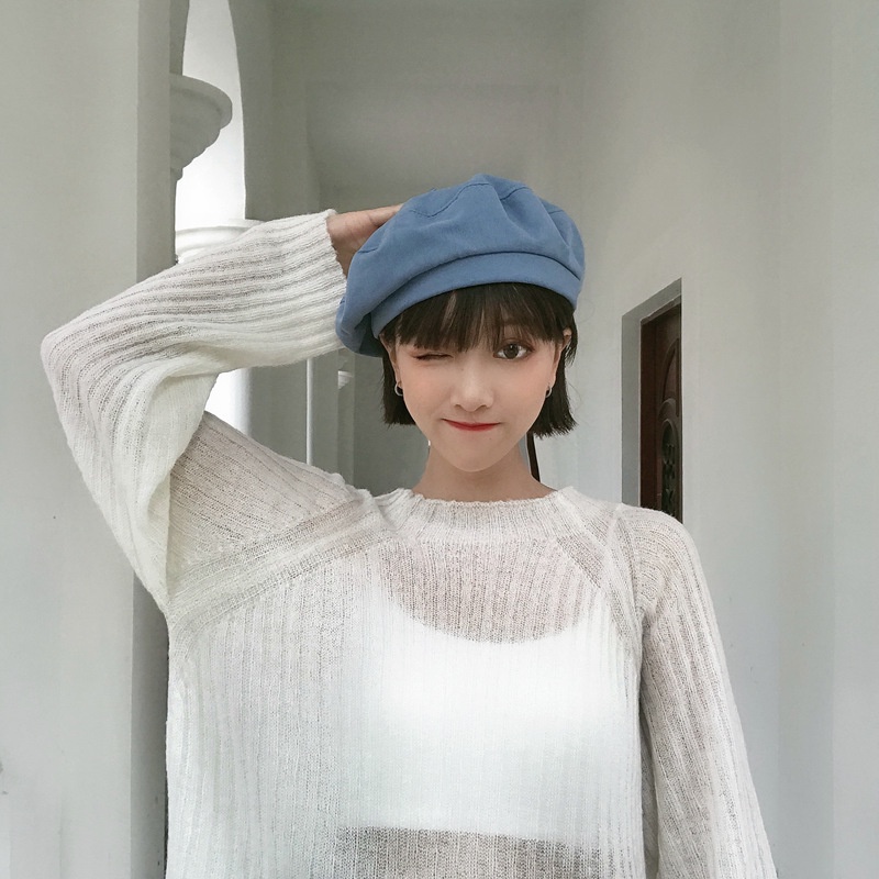 หมวกเบเร่ต์ ผ้าฝ้าย สีพื้น สไตล์วินเทจ แฟชั่นฤดูหนาว สําหรับผู้ชาย และผู้หญิง