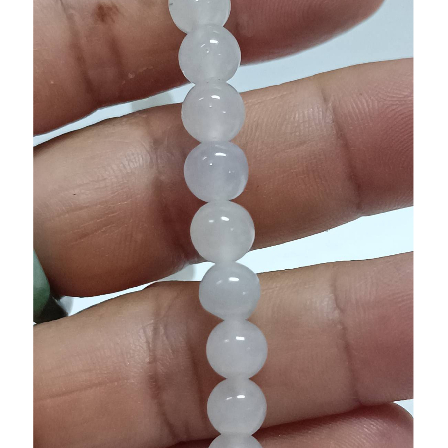 หยก หยกพม่า สร้อยข้อมือหยกสีขาวคั่นถังเบียร์แกะสลัก 6.3 mm