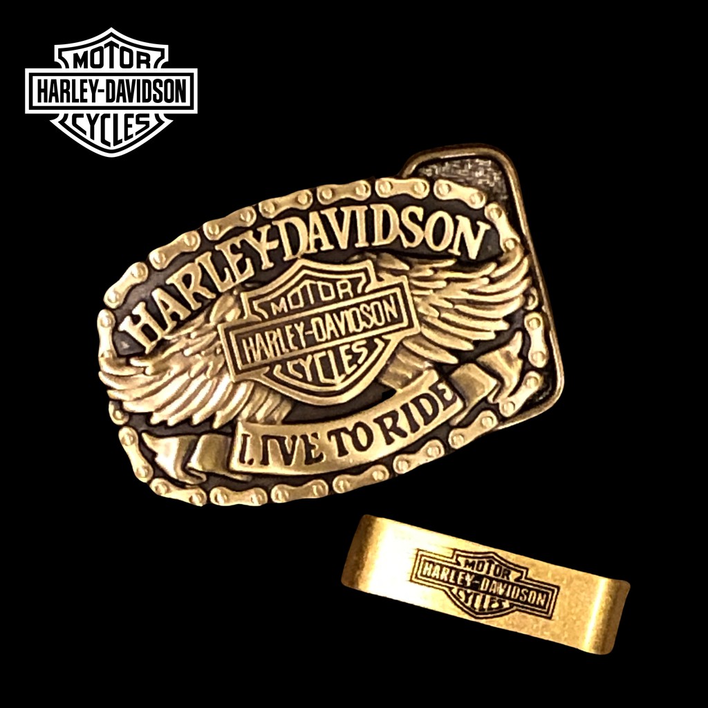 หัวเข็มขัดทองเหลืองแท้ ฮาร์เลย์ เดวิดสัน Harley Davidson Buckle แถมฟรีห่วงทองเหลือง