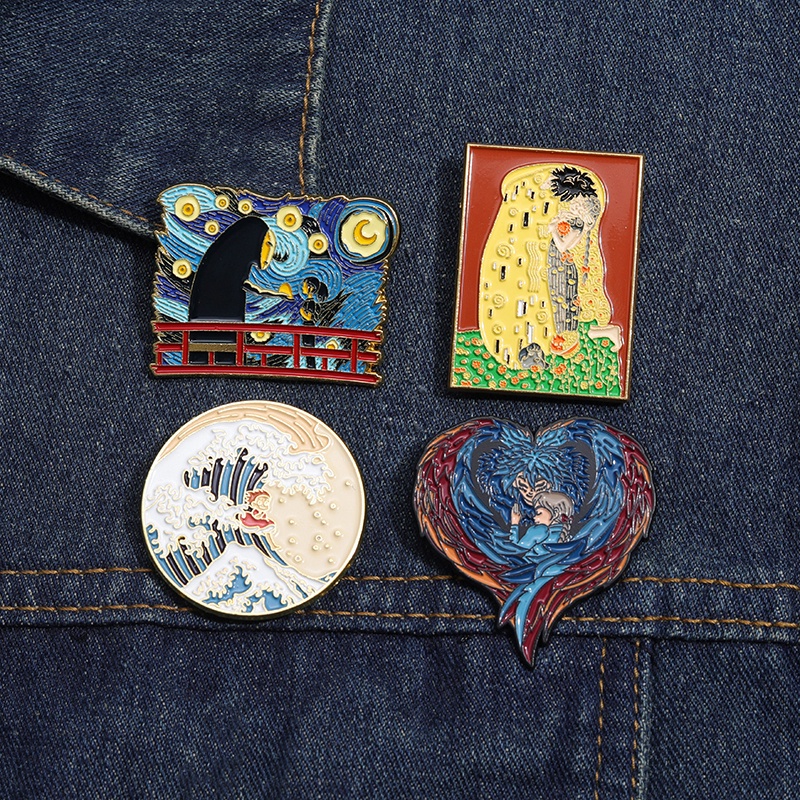 เข็มกลัด รูปภาพวาดสีน้ํามัน Van Gogh Starry Night Scream No-face เหมาะกับของขวัญ สําหรับเพื่อน