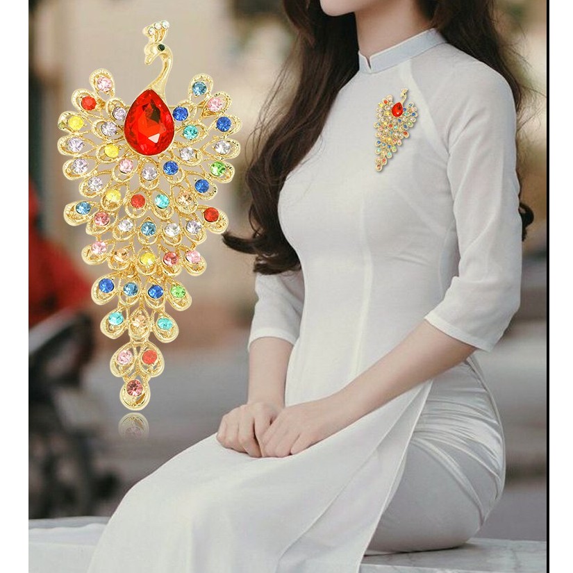เข็มกลัดแฟชั่นรูปนกยูงประดับคริสตัล