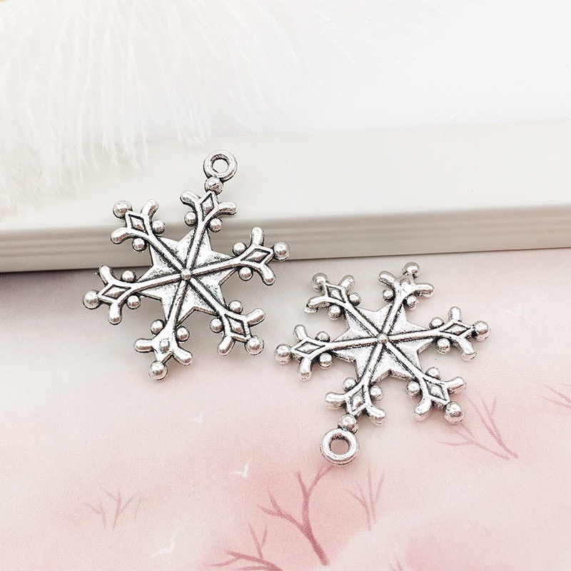 เครื่องประดับ สร้อยข้อมือ จี้เกล็ดหิมะ ประดับลูกปัดหกเหลี่ยม สีเงิน สไตล์ทิเบต diy