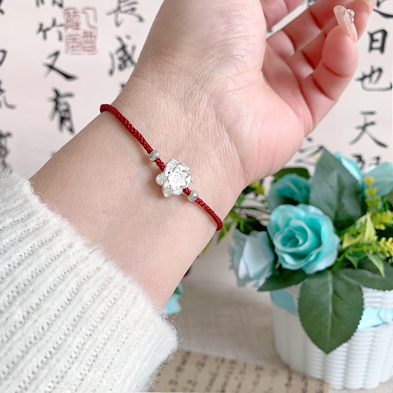 เครื่องประดับ สร้อยข้อมือ เชือกสาน โลหะผสม รูปดอกบัว แฟชั่นสําหรับผู้หญิง