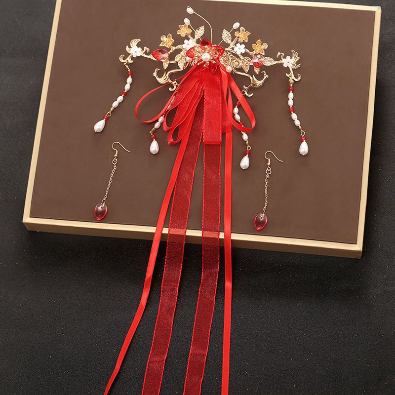 เครื่องประดับผม ประดับโบว์ ลายดอกไม้ สไตล์โบราณ อุปกรณ์เสริม สําหรับผู้หญิง