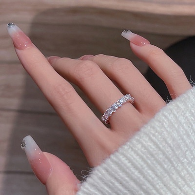 เครื่องประดับเกาหลีอินเทรนด์โลหะผสม Rhinestone แหวนนิ้วสองชั้นสําหรับผู้หญิง