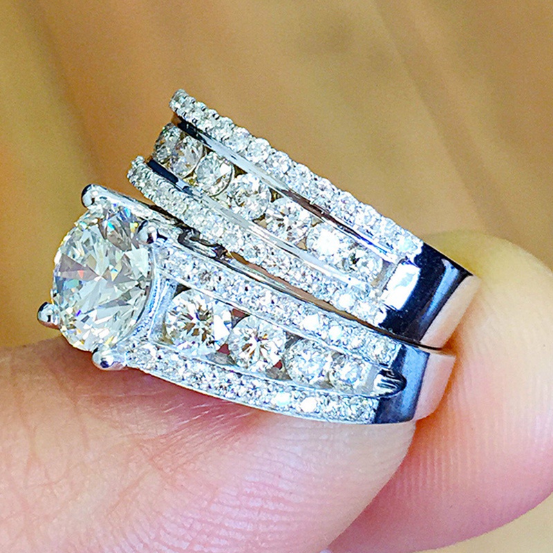 เครื่องประดับเพชรแหวนเงินแท้ 925 สีขาวไพลินธรรมชาติ 2 ชิ้น