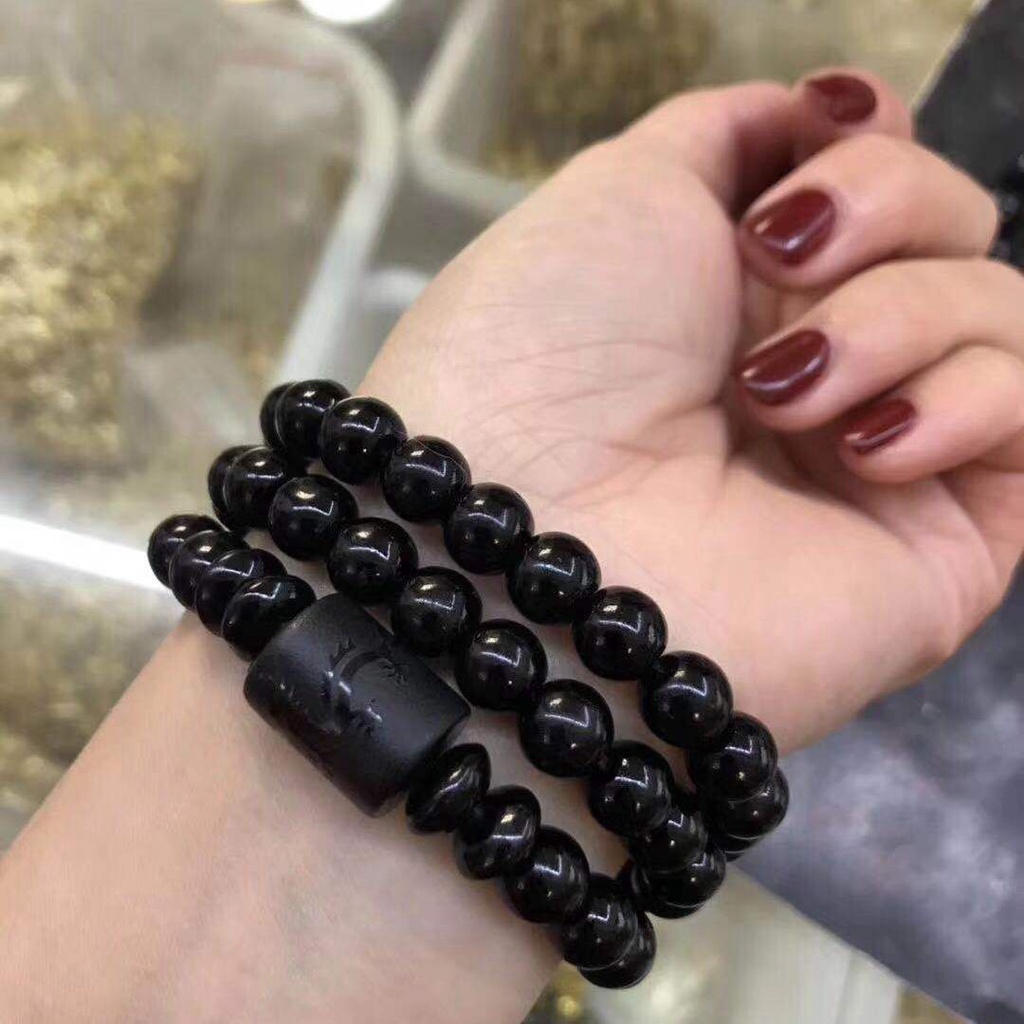 เครื่องประดับโยคะผู้ชายผู้หญิงสร้อยข้อมือลูกปัดสีดํารูปมังกรสีดํา