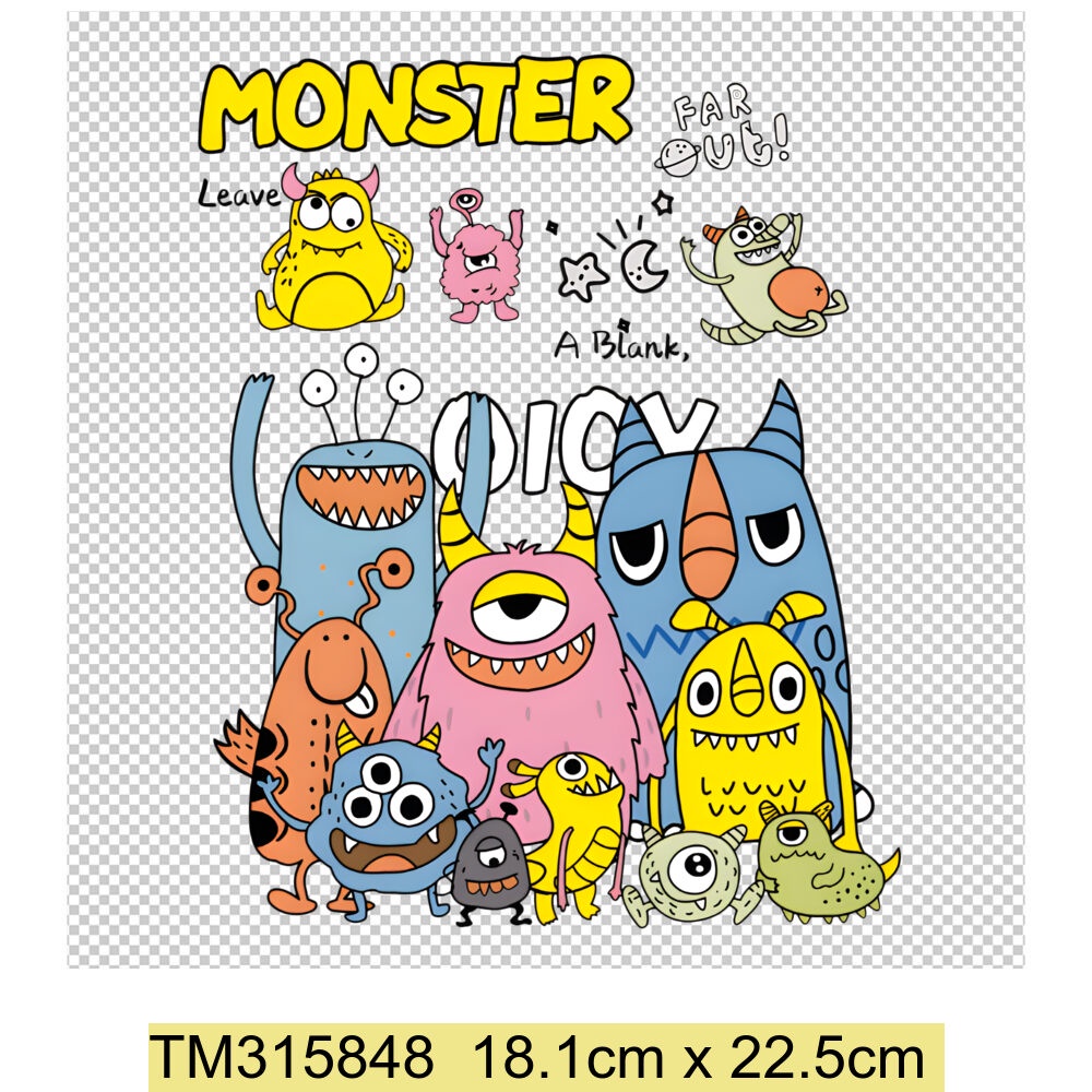 แผ่นสติกเกอร์ ลายการ์ตูนมอนสเตอร์ สําหรับทําเสื้อผ้า DIY ขายส่ง