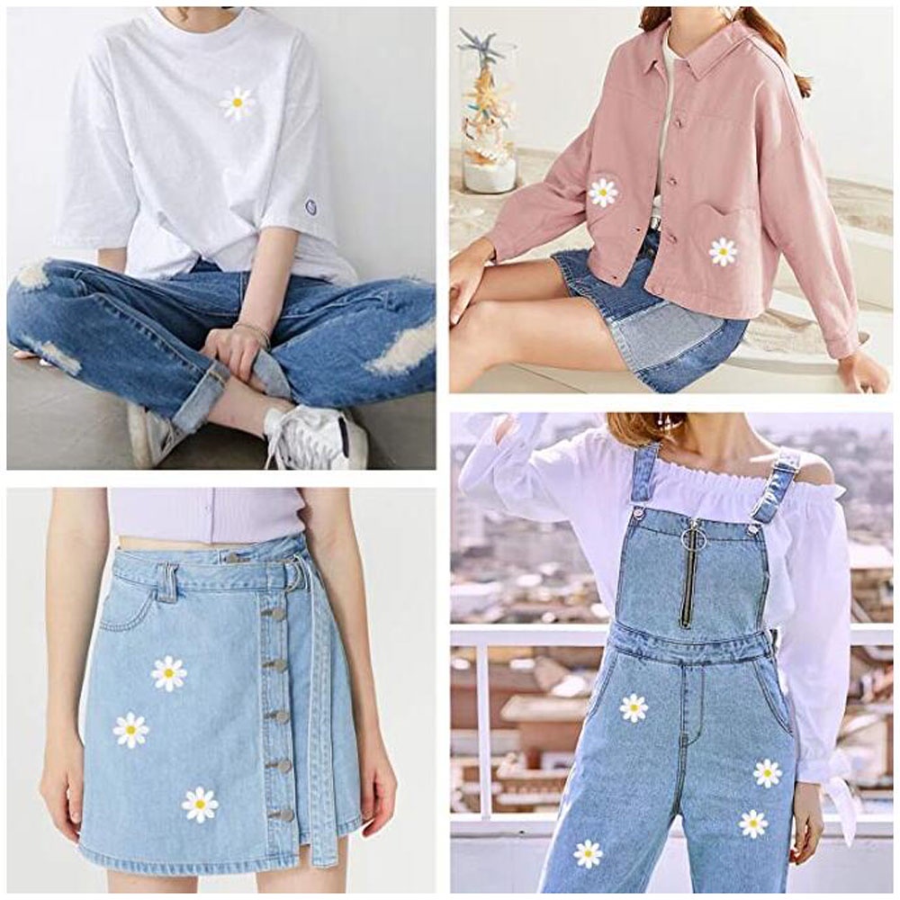 แผ่นแพทช์ ปักลายดอกไม้ สีขาว DIY สําหรับตกแต่งเสื้อผ้า 10 ชิ้น