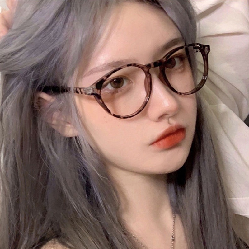 แว่นตากรอบกลมขนาดใหญ่สไตล์เกาหลีสีน้ําตาลสําหรับผู้หญิง