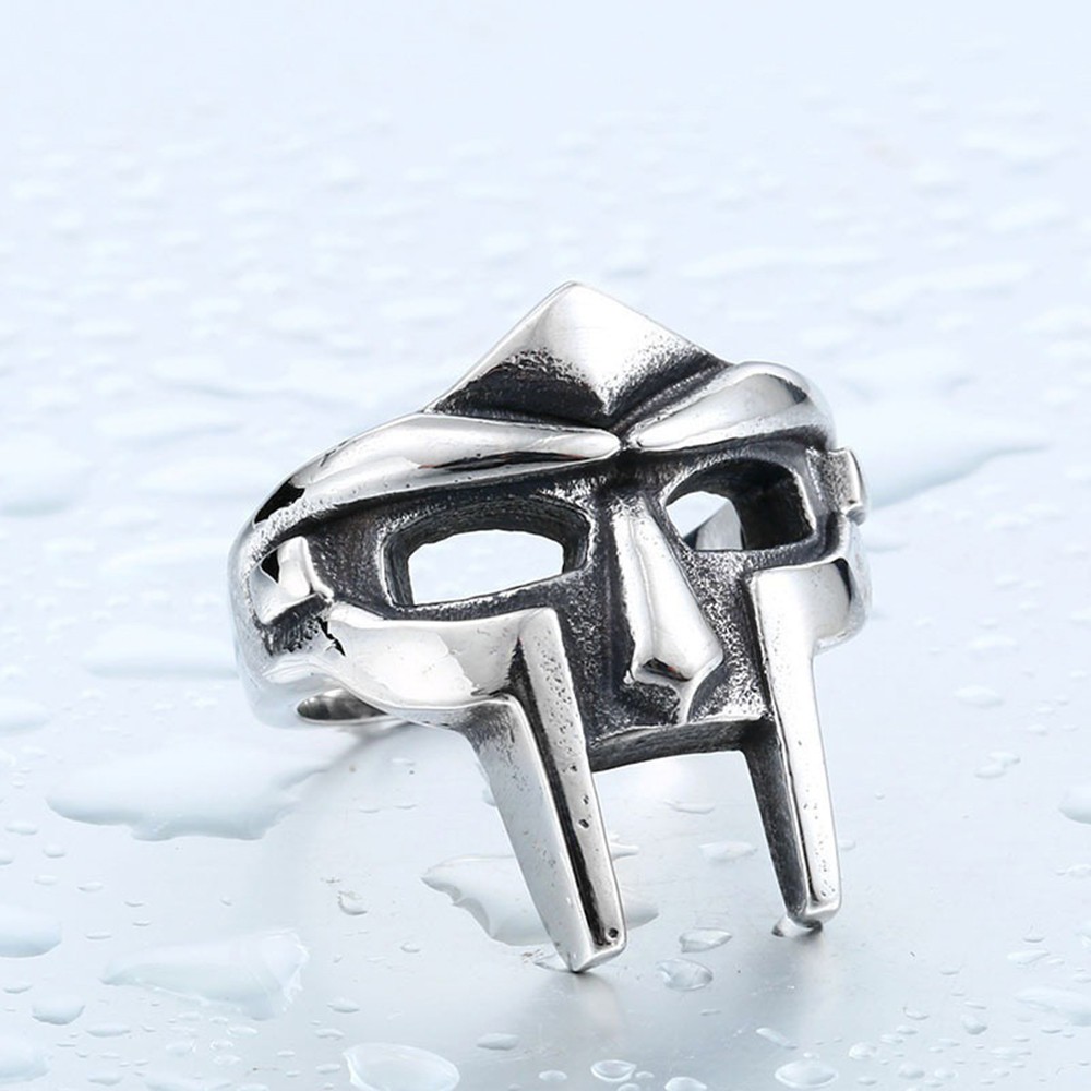แหวนสเตนเลส สีเงิน ลายหน้ากาก MF DOOM ไซซ์ 7-14