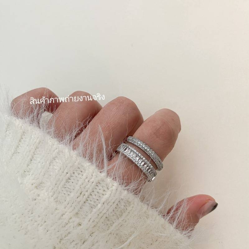 แหวนเพชร แถวคู่  White gold plated copper cubic zirconia