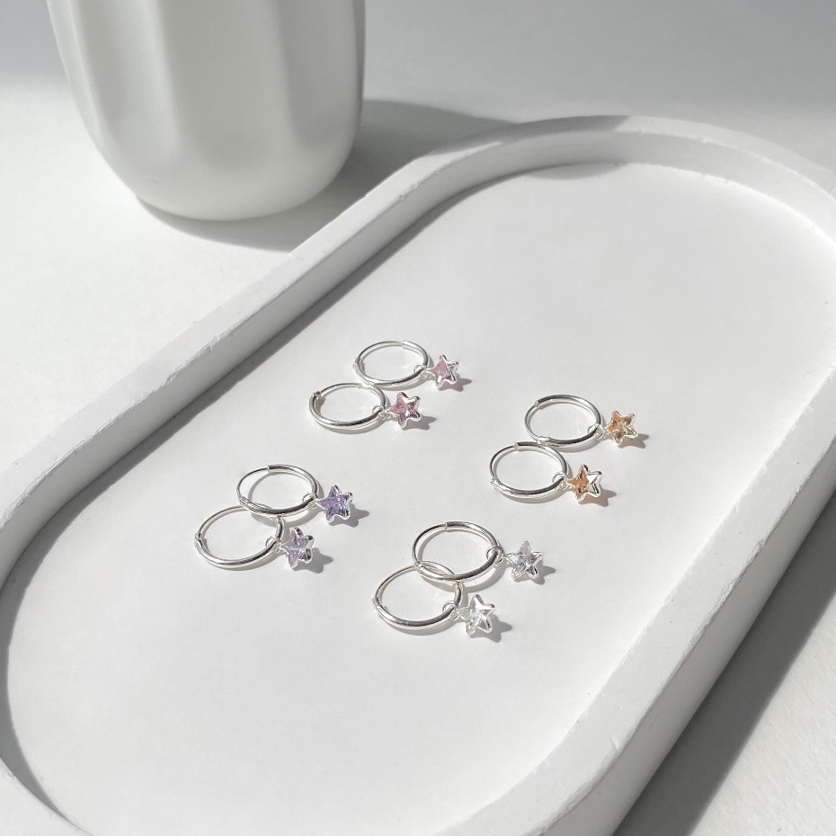 โค้ด 3F875 ลด 45.-  Star charm hoop //ต่างหูห่วงเงินแท้925ห้อยจี้ดาวcz เหมาะกับคนแพ้ง่าย