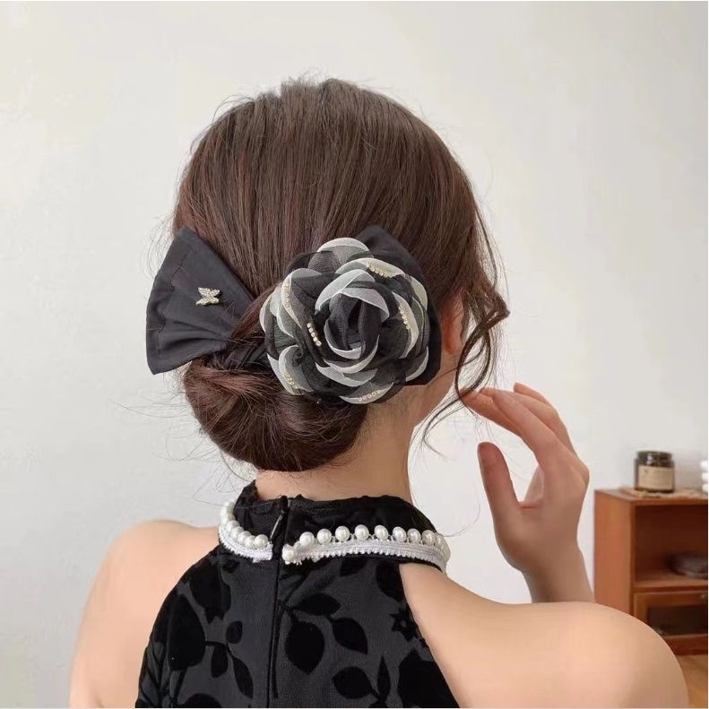 โบว์มัดผม ที่มัดผมลายดอกไม้ โบว์มวยผม ใส่ออกงานได้ ติดแน่น สวยหรู ดูแพง