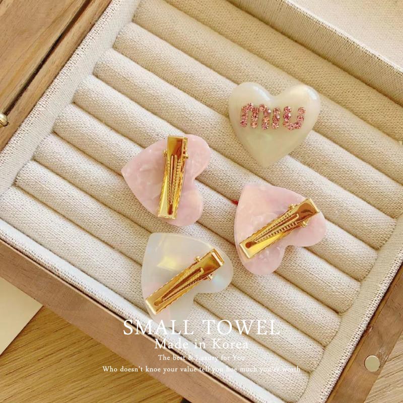 ใหม่ กิ๊บติดผม ประดับมุก พลอยเทียม สีชมพู ลายตัวอักษร หัวใจ หวานแหวว