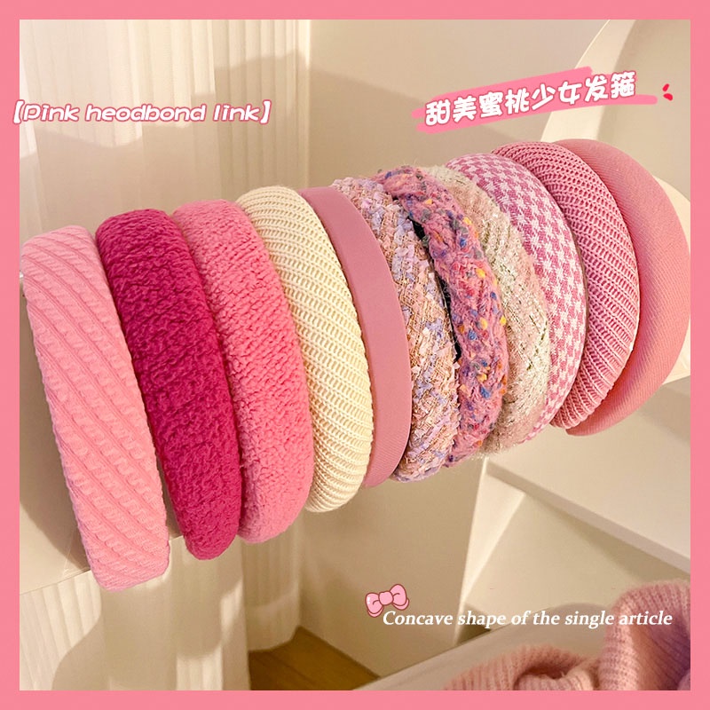 ใหม่ ที่คาดผม แบบกว้าง สีชมพู สไตล์บาร์บี้ สาวหวาน เครื่องประดับผม แฟชั่นหรูหรา