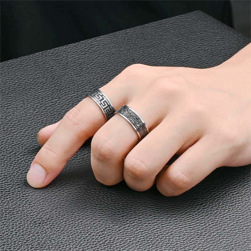 ใหม่ แหวนเหล็กไทเทเนียม สเตนเลส ลายคลื่นทะเล 8 มม. สไตล์เรโทร สําหรับผู้ชาย