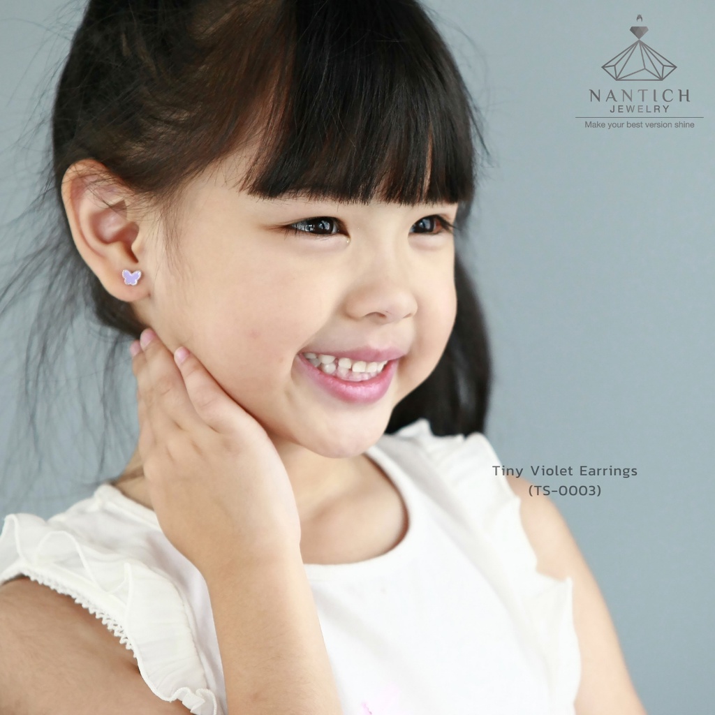 ‍⚕️ [เครื่องประดับ | ปลอดภัย] ต่างหู คนแพ้ง่าย : Tiny Violet Earrings (TS-0003) Nantich Jewelry